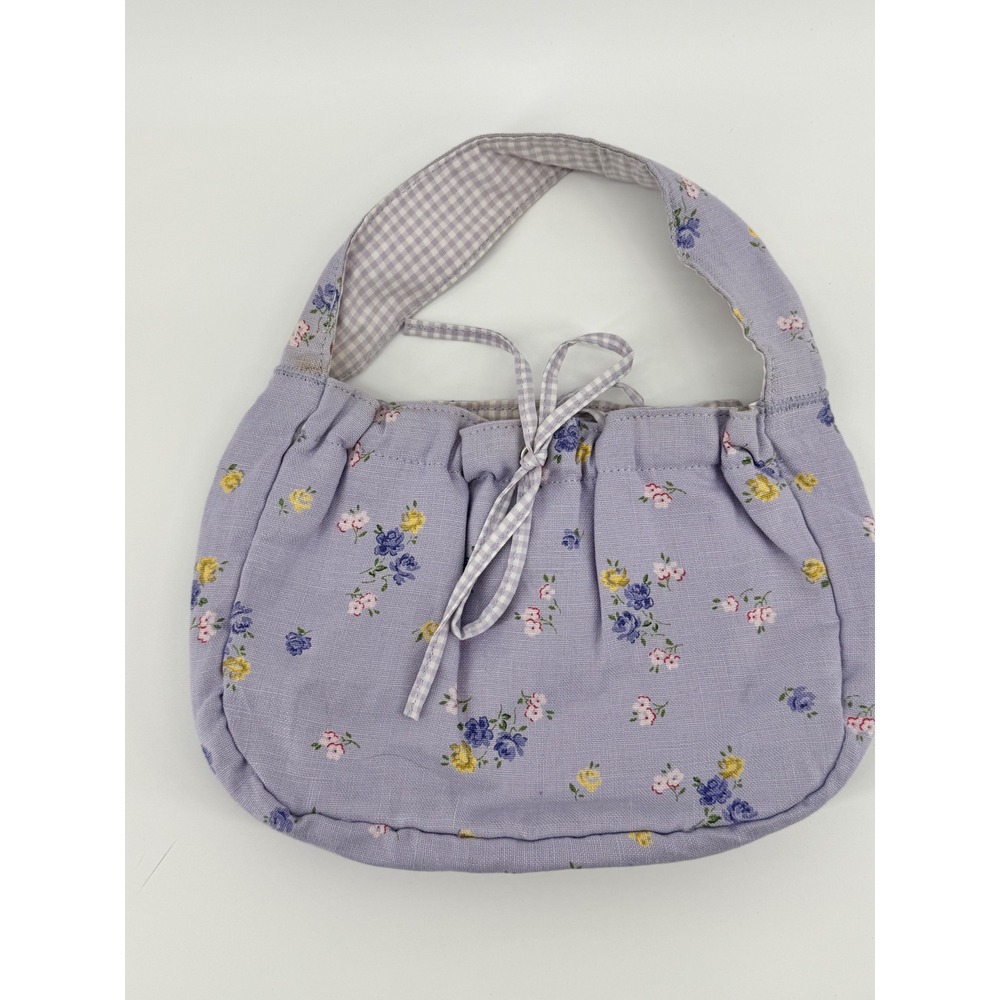Gap Kids Lavender Floral Linen Handbag Gingham Lining Purple Ditsy Print Purse